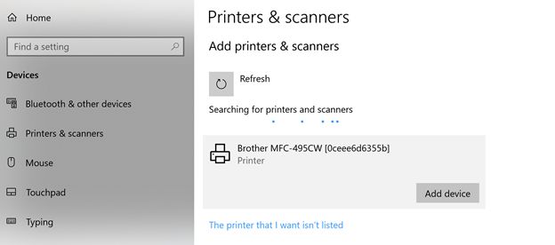 Add Device in Windows 10